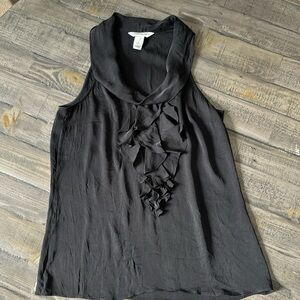 WHBM Black Sleeveless Ruffle Front Top